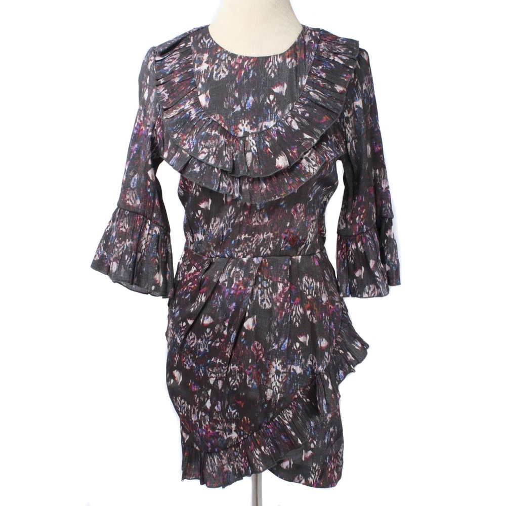 H&M Shimmery Gray & Multicolor Abstract Ruffled Open Back Dress NWT Size 4